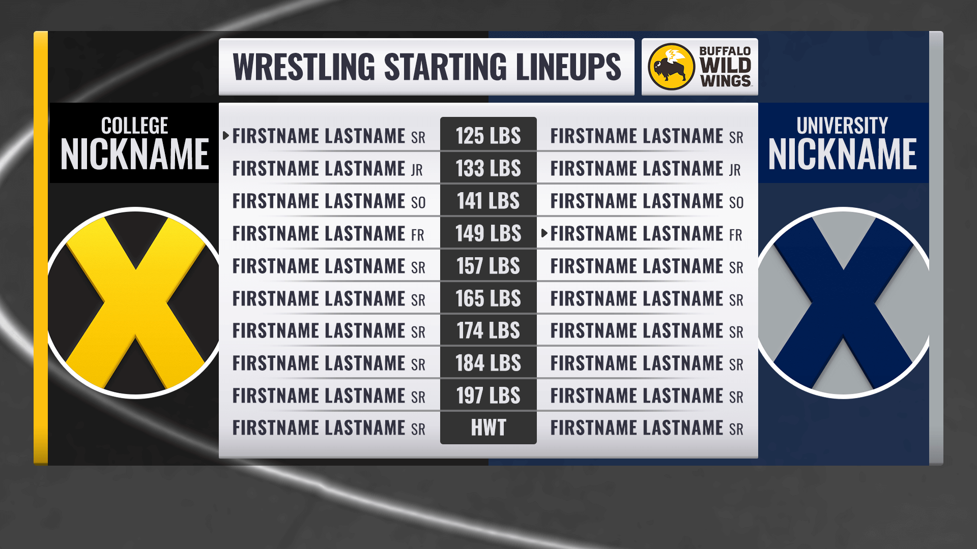 College Wrestling Lineups Graphic